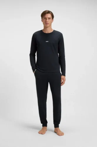 Tape-trim pyjama top in stretch cotton