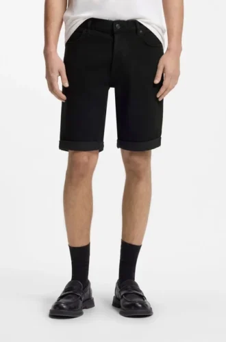 Tapered-fit shorts in black stretch denim