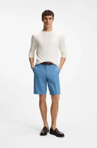 Tapered-fit shorts in cotton, silk and stretch