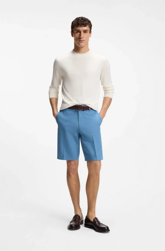 Tapered-fit shorts in cotton, silk and stretch Tapered-fit shorts in cotton, silk and stretch