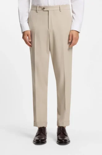 Tapered-fit trousers in virgin wool and cotton