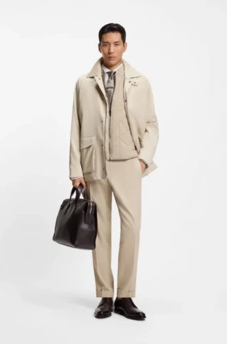 Tapered-fit trousers in virgin wool and cotton