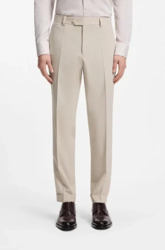 Tapered-fit trousers in wool-blend seersucker