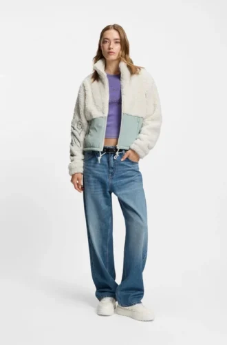 Teddy jacket with embroidered logo and colour-blocking