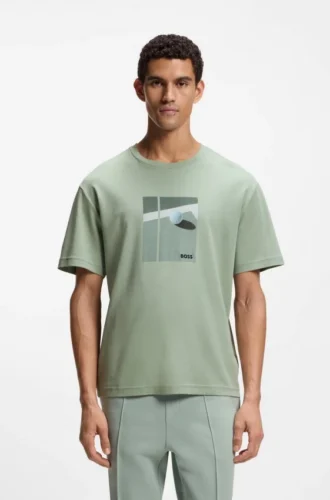 Tennis-artwork T-shirt in Pima cotton