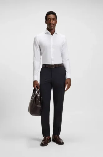 Thermo-regulating slim-fit trousers in virgin wool