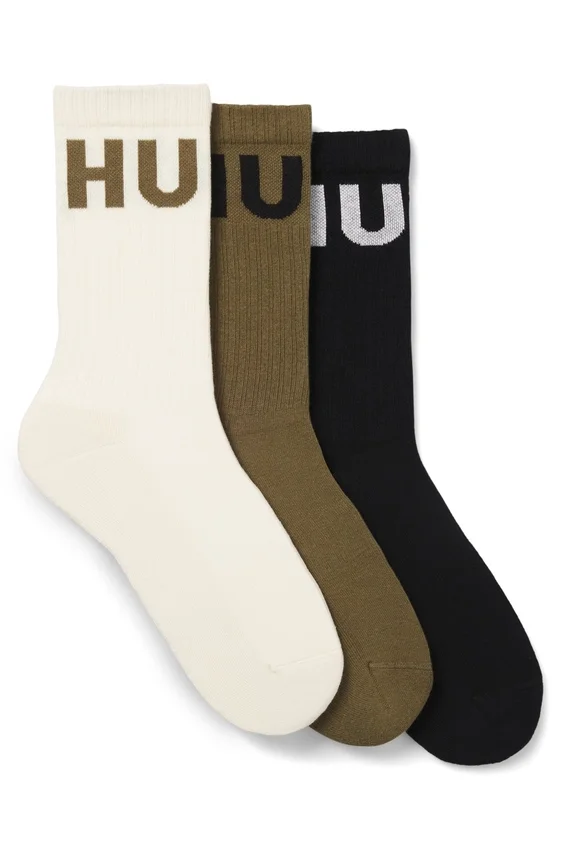 Three-pack of ribbed ankle socks with logos Three-pack of ribbed ankle socks with logos
