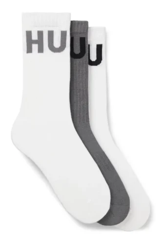 Three-pack of ribbed ankle socks with logos