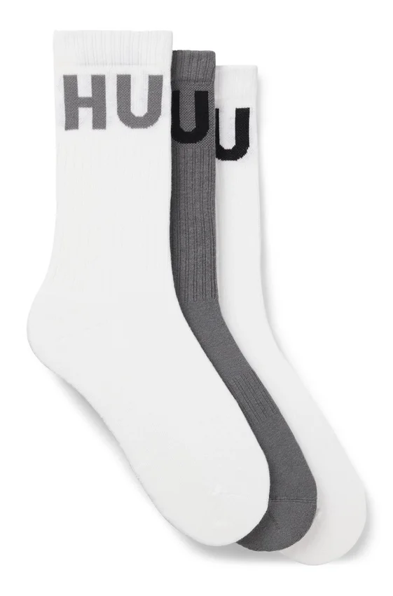 Three-pack of ribbed ankle socks with logos Three-pack of ribbed ankle socks with logos
