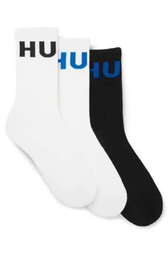 Three-pack of ribbed ankle socks with logos