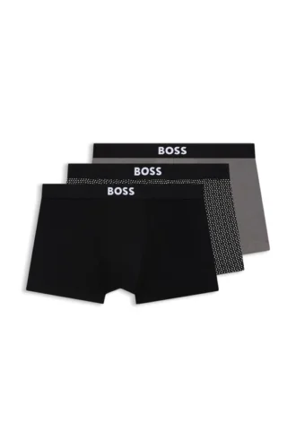 Three-pack of stretch-cotton trunks with logos