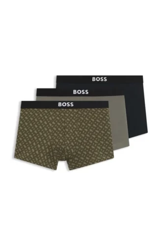 Three-pack of stretch-cotton trunks with logos