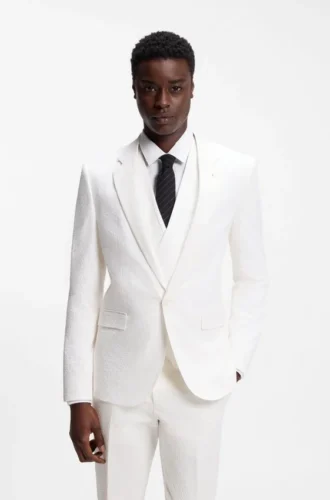 Three-piece extra-slim-fit suit in stretch-cotton seersucker