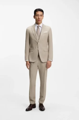 Three-piece slim-fit suit in patterned stretch wool
