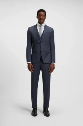 Three-piece slim-fit suit in patterned stretch wool