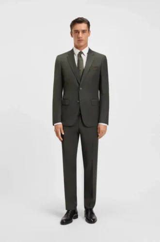 Three-piece slim-fit suit in patterned stretch wool