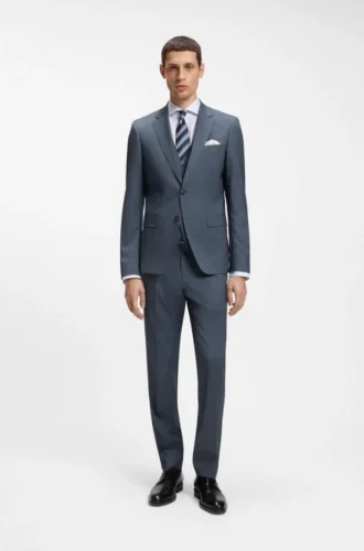 Three-piece slim-fit suit in patterned stretch wool