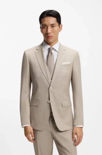Three-piece slim-fit suit in patterned stretch wool
