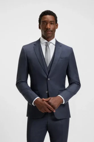 Three-piece slim-fit suit in patterned stretch wool