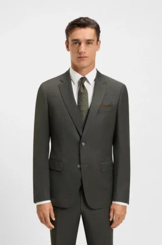 Three-piece slim-fit suit in patterned stretch wool