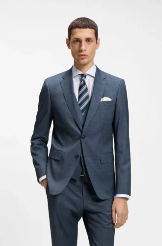 Three-piece slim-fit suit in patterned stretch wool