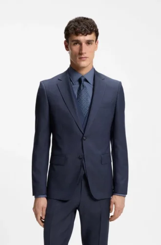 Three-piece slim-fit suit in virgin-wool serge