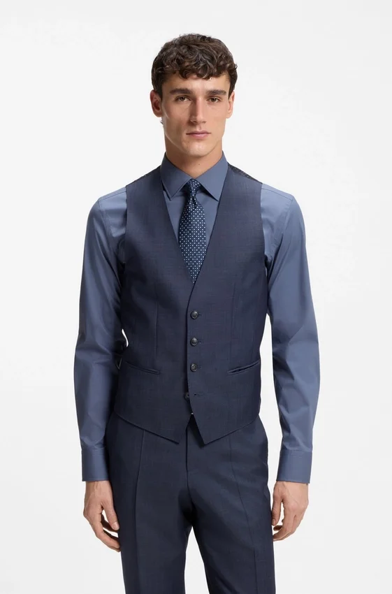 Three-piece slim-fit suit in virgin-wool serge Three-piece slim-fit suit in virgin-wool serge
