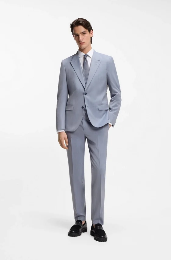 Three-piece slim-fit suit in wool-blend poplin Three-piece slim-fit suit in wool-blend poplin