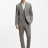 Three-piece slim-fit suit in wool-blend poplin
