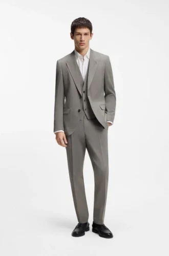 Three-piece slim-fit suit in wool-blend poplin