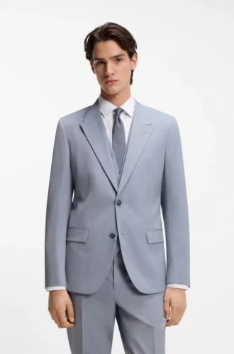 Three-piece slim-fit suit in wool-blend poplin