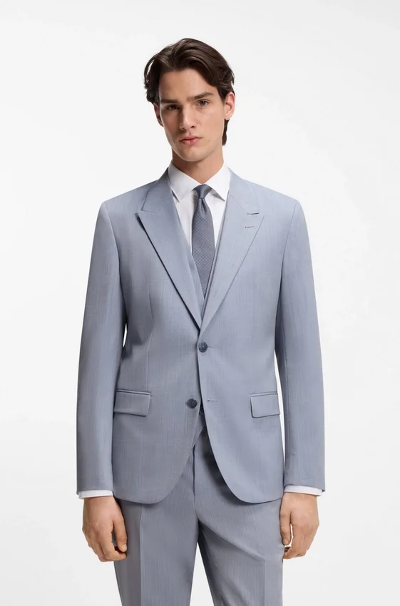 Three-piece slim-fit suit in wool-blend poplin Three-piece slim-fit suit in wool-blend poplin