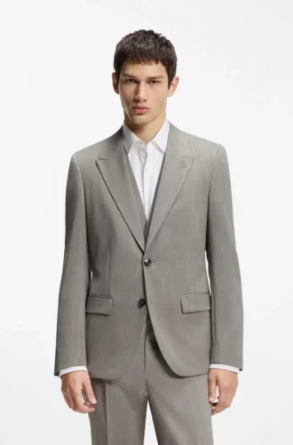 Three-piece slim-fit suit in wool-blend poplin
