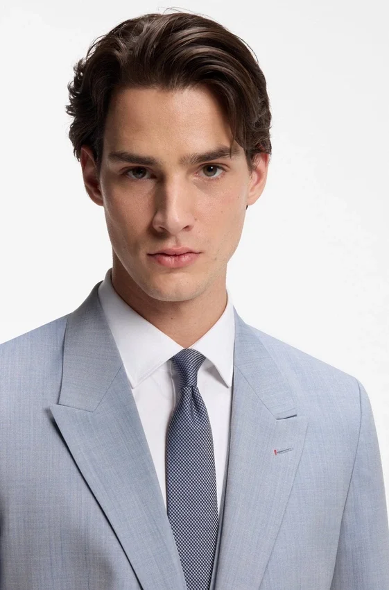 Three-piece slim-fit suit in wool-blend poplin Three-piece slim-fit suit in wool-blend poplin