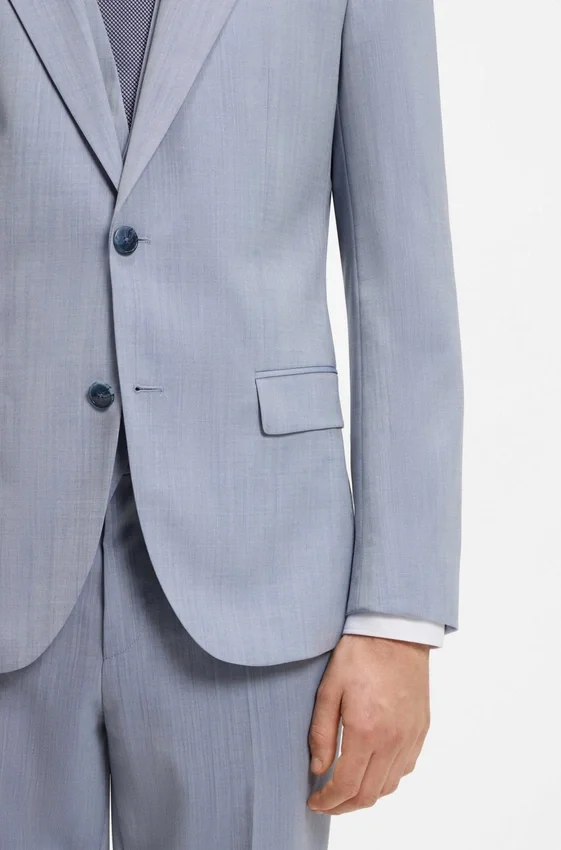 Three-piece slim-fit suit in wool-blend poplin Three-piece slim-fit suit in wool-blend poplin