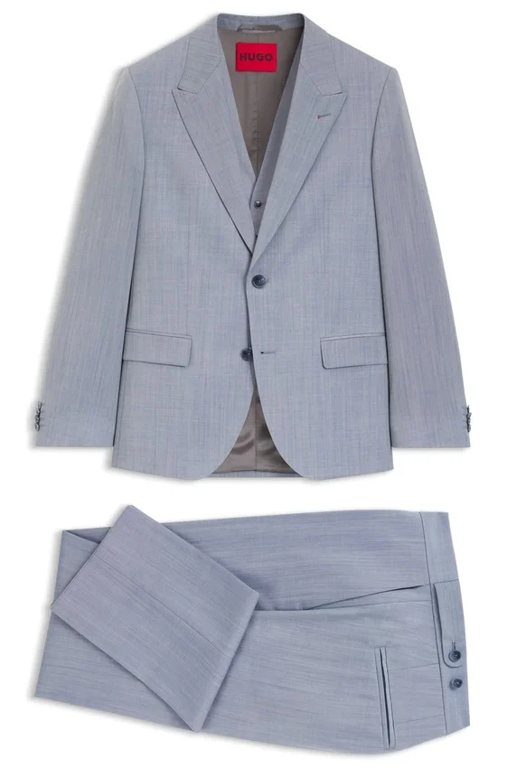 Three-piece slim-fit suit in wool-blend poplin Three-piece slim-fit suit in wool-blend poplin