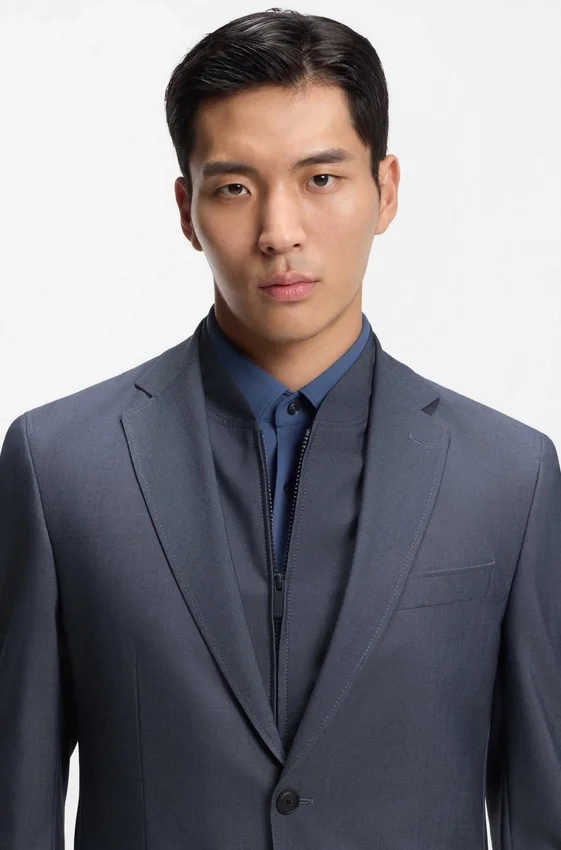 Three-piece slim-fit suit with zip waistcoat Three-piece slim-fit suit with zip waistcoat