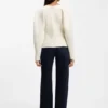 Tie-front rib-knit cardigan with balloon sleeves