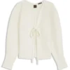 Tie-front rib-knit cardigan with balloon sleeves