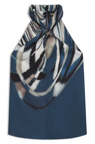 Tie-neckline top in printed twill