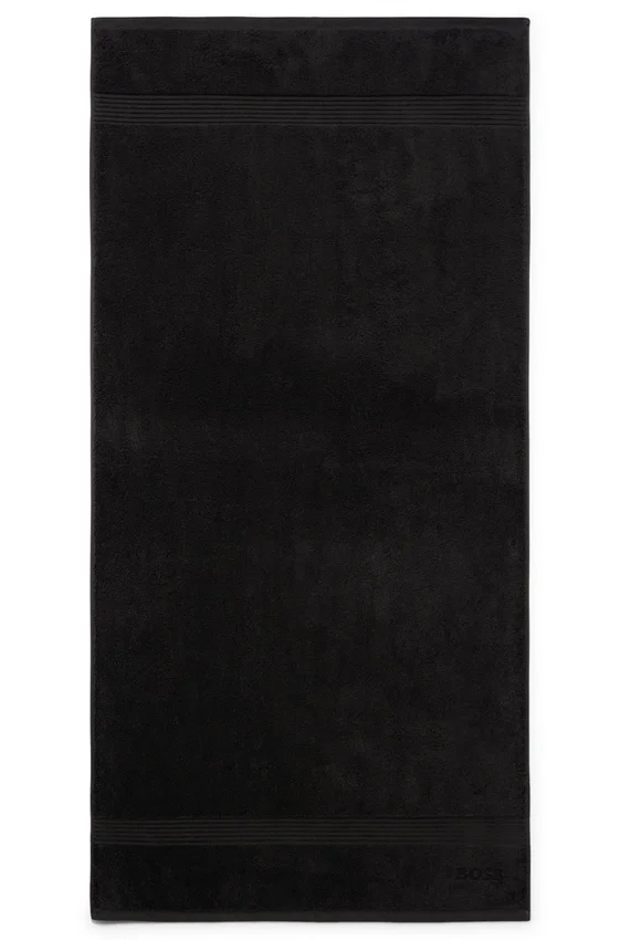 Tonal-logo black bath towel in Aegean cotton Tonal-logo black bath towel in Aegean cotton