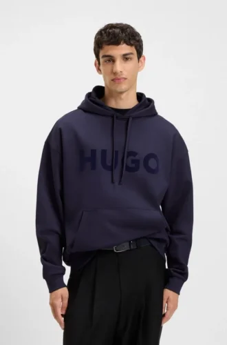 Tonal-logo hoodie in cotton terry