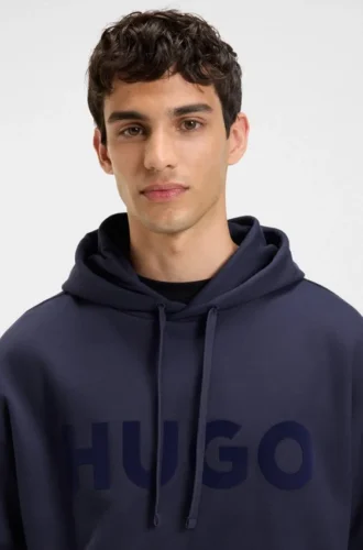 Tonal-logo hoodie in cotton terry