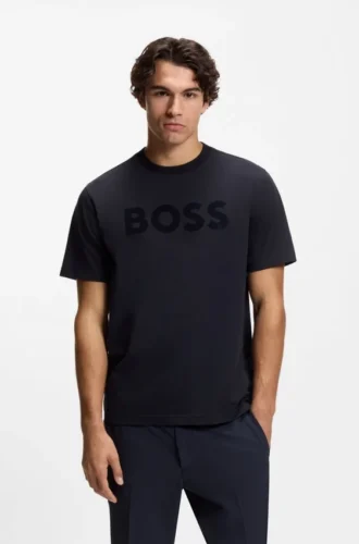Tonal-logo T-shirt in stretch cotton