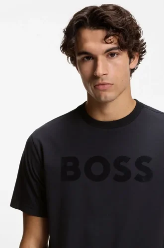 Tonal-logo T-shirt in stretch cotton