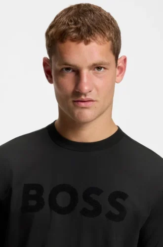 Tonal-logo T-shirt in stretch cotton