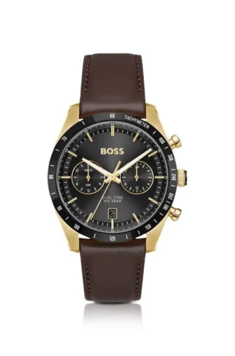 Tourmaster gold-tone watch with brown leather strap