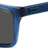 Transparent-blue sunglasses with patterned temples