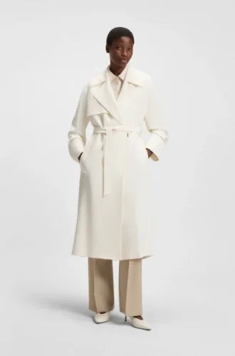 Trench coat with fabric belt