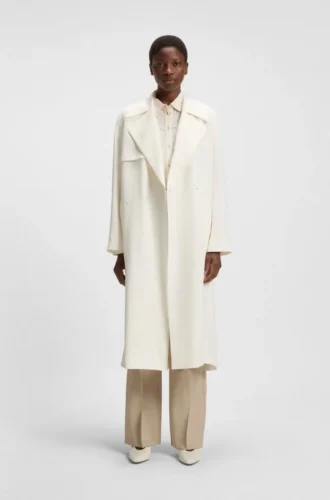 Trench coat with fabric belt